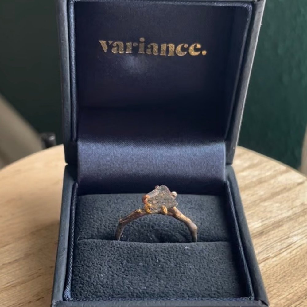 small raw tourmalated quartz stone ring